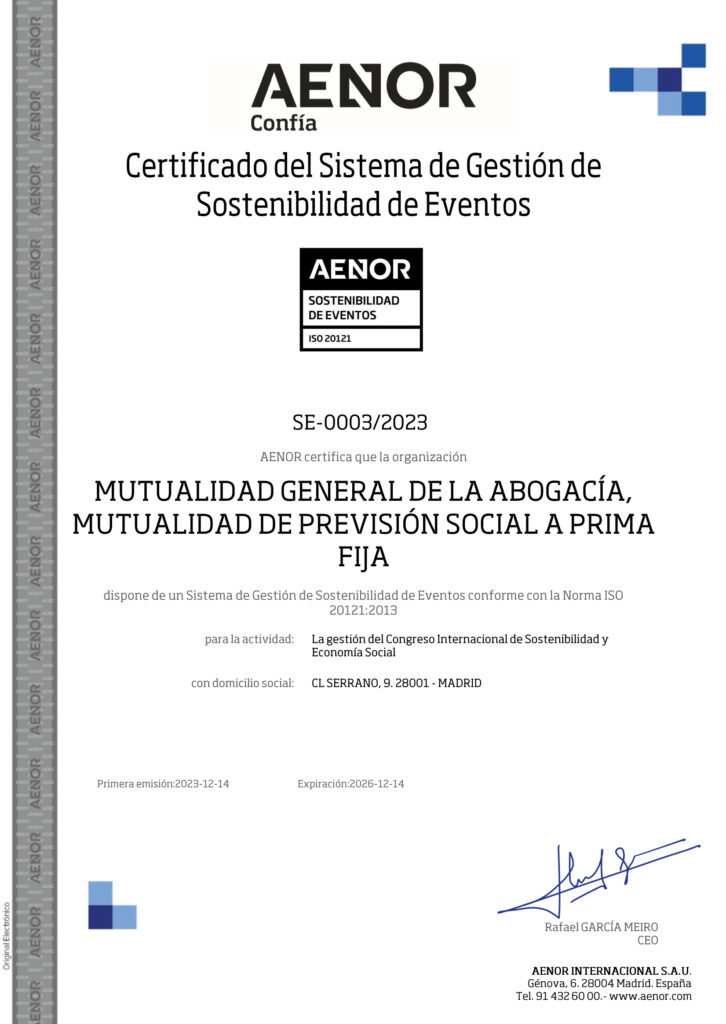 AENOR certifica el compromiso de Mutualidad con la sostenibilidad en sus eventos corporativos - certificado aenor gestion sostenible eventos mutualidad